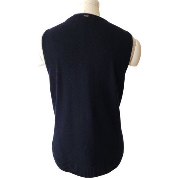 St. John 100% Cashmere navy cape twinset with grey speckled trim - Picture 5 of 14